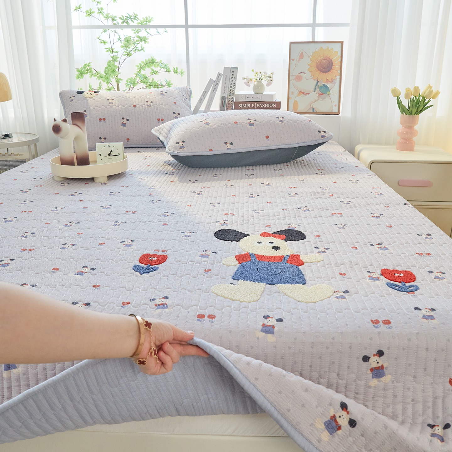 云感A类双层纱毛巾绣床盖三件套宝宝家用床单榻榻米床垫四季通用