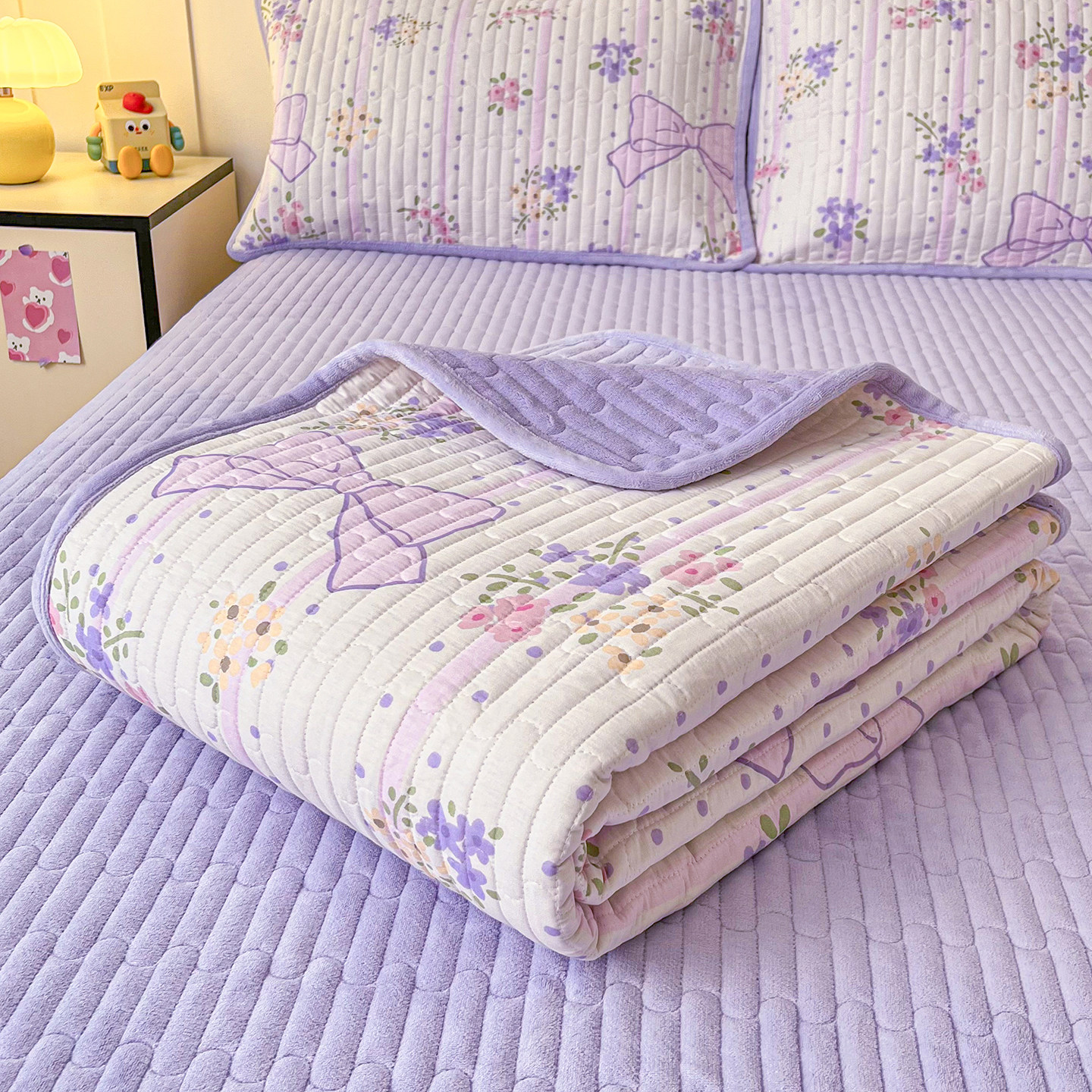 全棉床盖一面绒一面纯棉三件套学生宿舍榻榻米床垫可定做四季通用