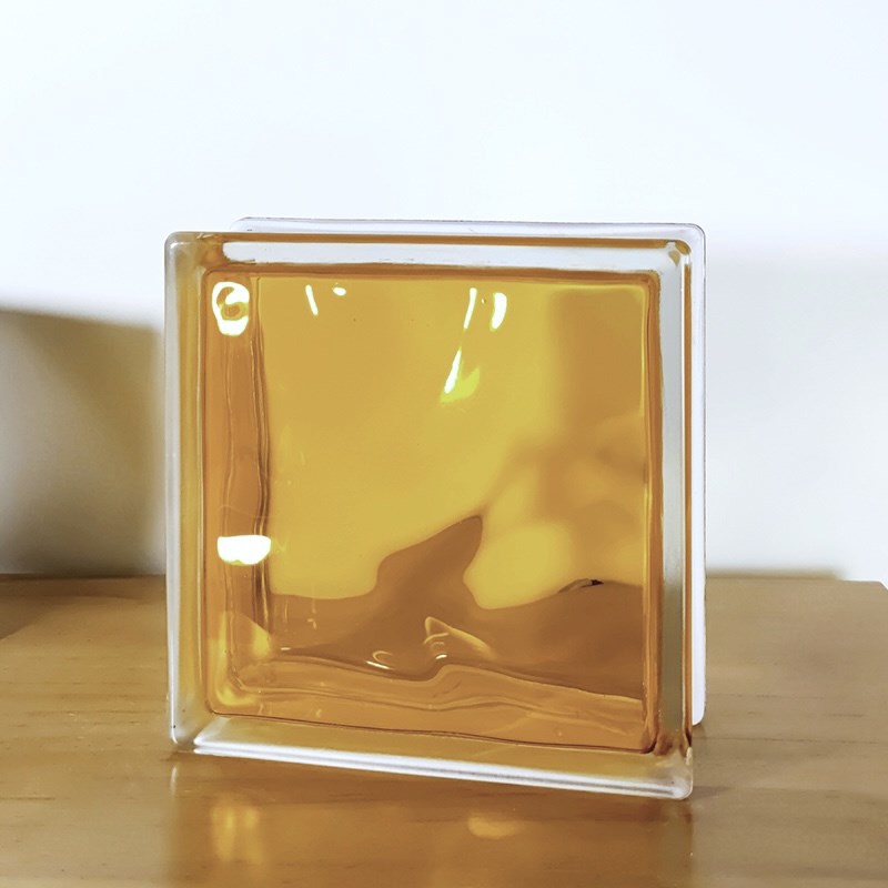 印尼进口内彩中黄色半q透明方形透光云雾纹空心玻璃砖隔断墙水晶