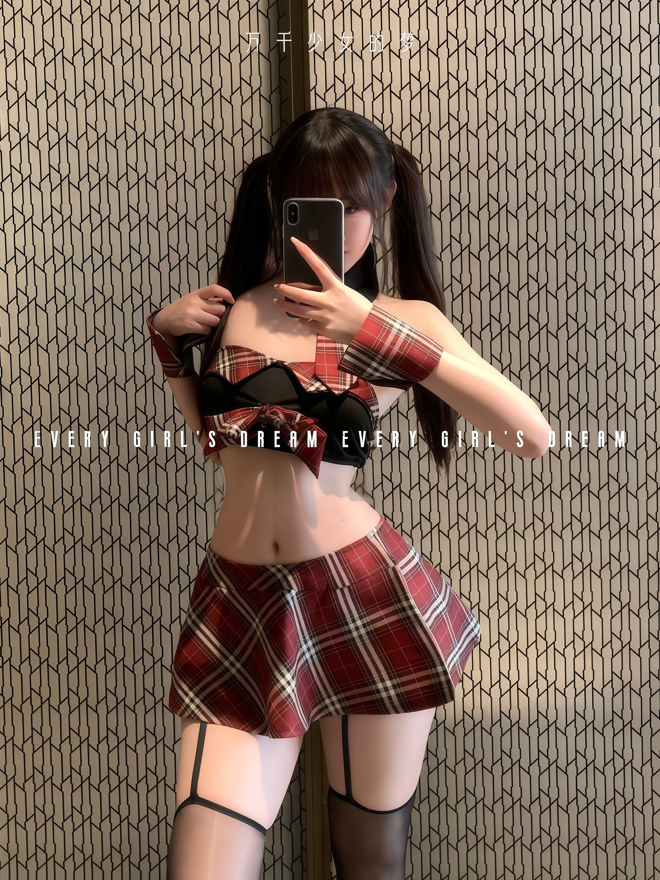 性感学院风格子套装女抹胸蝴蝶结百褶裙免脱格子裙制服露背两件套