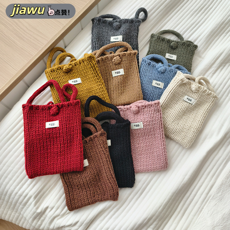 新款 韩版秋冬手工编织手机包ins风糖果色迷你可爱毛线针织单肩斜