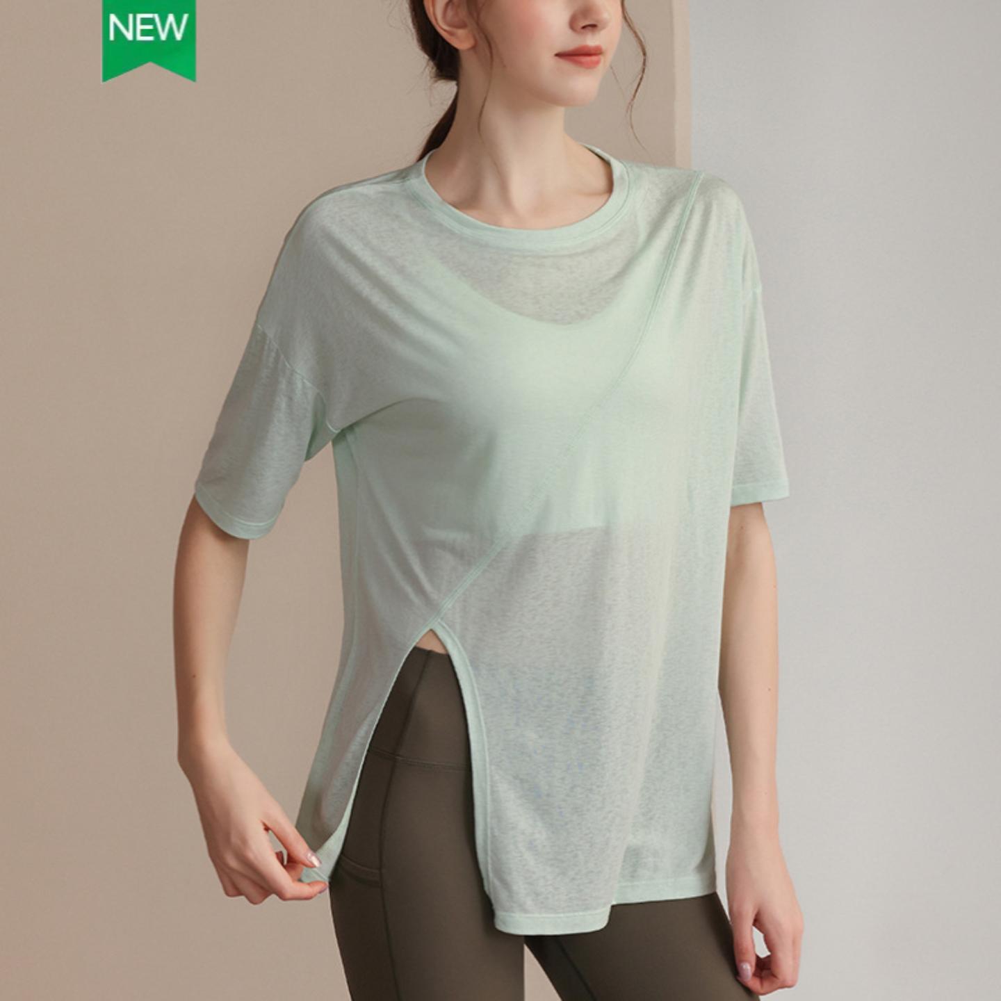 新天丝雪花运动上衣女宽松显瘦短袖恤跑步健身罩衫性感瑜伽服夏