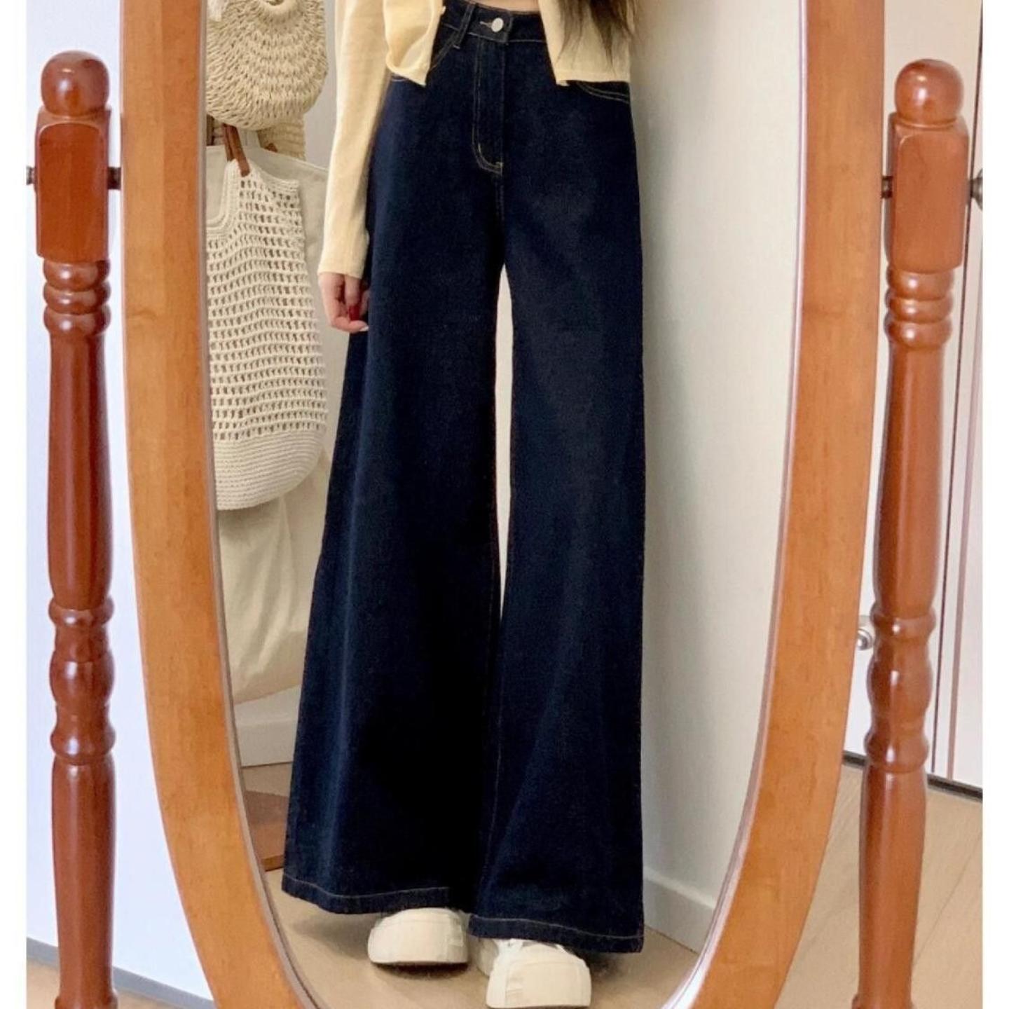 复古港风高腰阔腿牛仔裤
