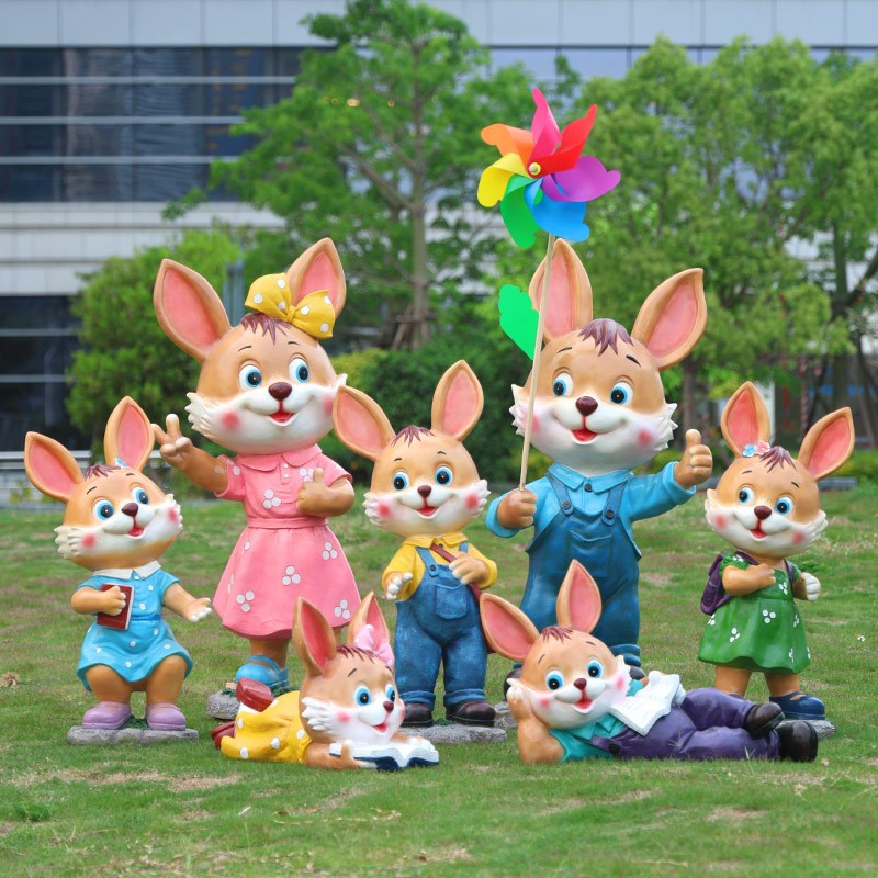 园林景观装饰小品玻璃钢雕塑小区户外庭院幼儿园卡通花园兔子摆件