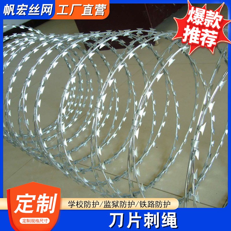 定制刀片刺绳防护网刺丝滚笼机场监狱厂区边境防爬刀片刺绳厂家