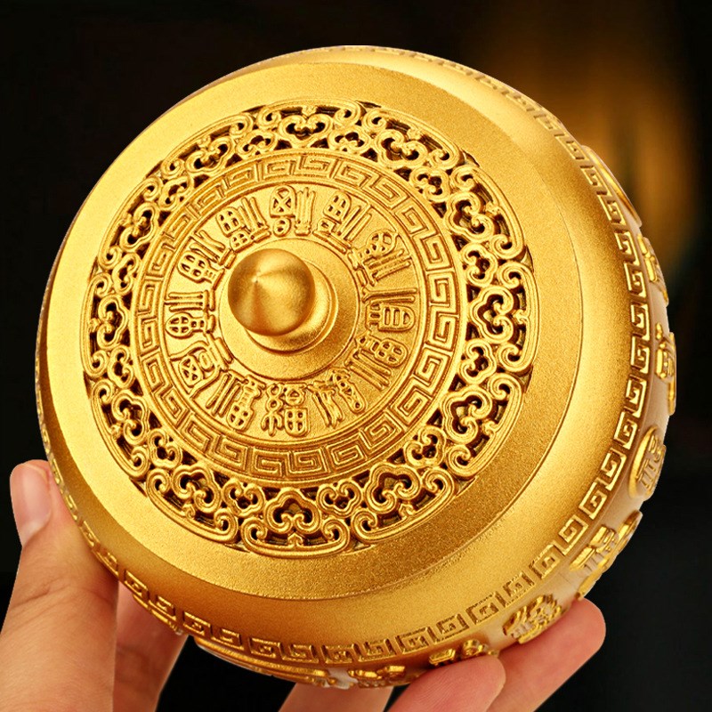 黄铜福字茶叶罐沙金茶叶罐带盖百福缸储蓄罐礼品茶桌摆件铜工艺品