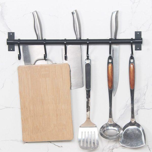 黑色不锈钢厨房置物收纳架挂墙上壁挂式挂杆多功能活动挂钩排钩架