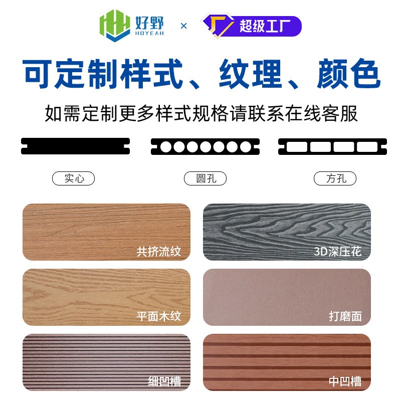 塑木地板户外浮雕木纹别墅庭院地板防潮防滑塑木地板户外露台压花