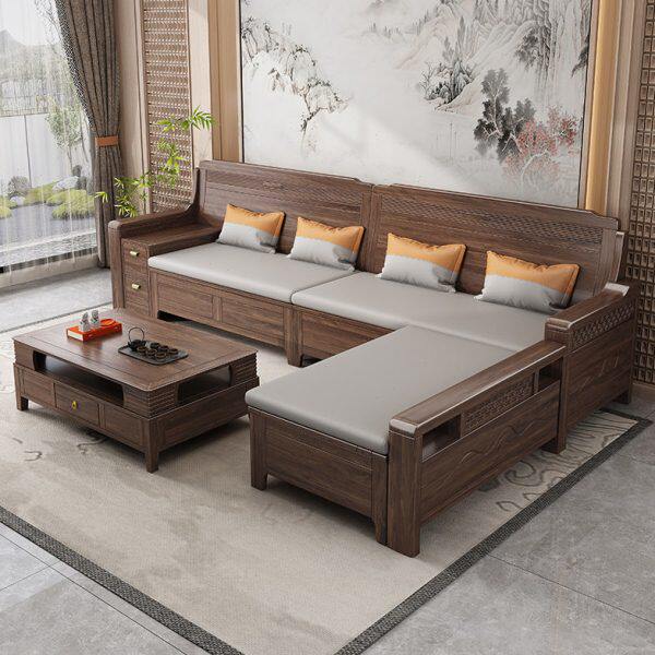 金花梨木中式实木沙发组合冬夏两用转角贵妃雕花储物红木客厅家具