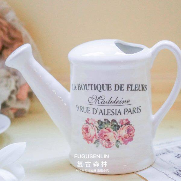 出口zaka清新复古田园陶瓷洒水壶干鲜花插花器摄影道具花园杂货