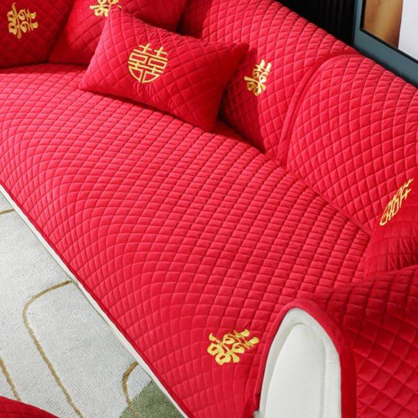 毛绒喜庆绣花沙发垫结婚用红色四季通用简约坐垫扶手靠背巾抱枕套,居家布艺,沙发垫,淘宝优惠券,粉丝福利购,淘宝优惠卷