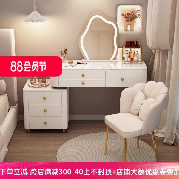岩板实木梳妆台卧室奶油风现代简约高级轻奢可伸缩书桌化妆桌一体,住宅家具,梳妆台/桌,淘宝优惠券,粉丝福利购,淘宝优惠卷