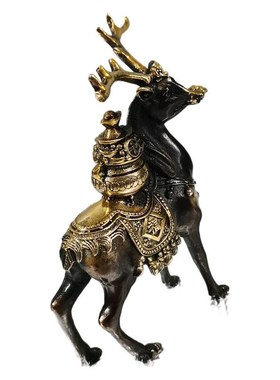 铜鎏金长寿福禄梅花鹿铜聚宝盆鹿摆件家居客厅装饰品工艺品