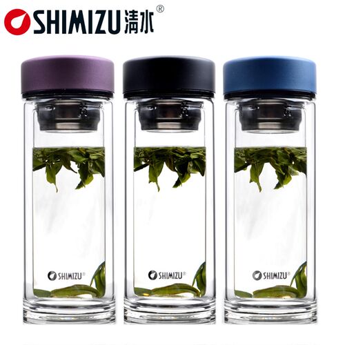水双层M璃杯 SHI玻IZU清加厚底便携过滤茶杯