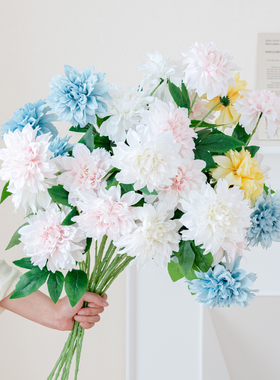 单枝3头大丽花插花仿真花假花花束摆设仿生花厅客餐桌装饰摆件花