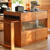 源头厂家直爱北美黑胡桃木实木岛台简约樱桃木餐桌岛台一体储物柜