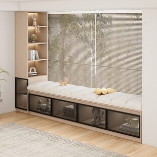 飘窗柜储物收纳柜垫子可坐实木立柜书架置物柜矮柜落地阳台长条柜