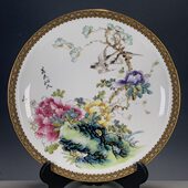 古玩瓷器收藏清代乾隆年制粉彩花鸟赏盘盘子摆件