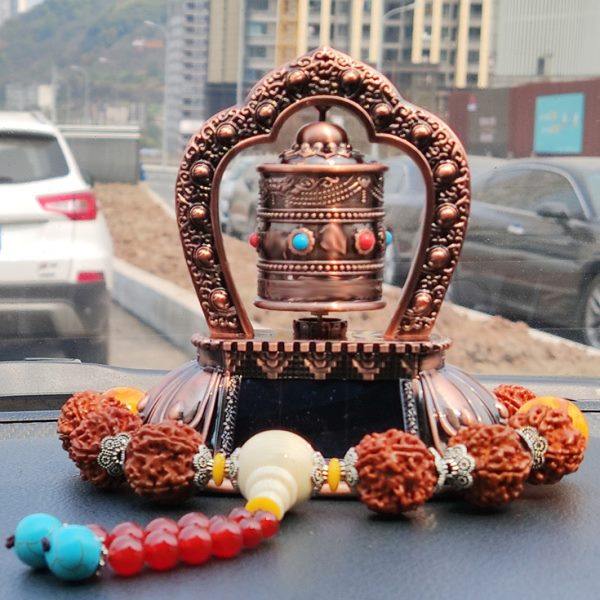 德田车载太阳能转金轮汽车摆件车内饰品中控台保平安转金筒桶高级