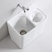 阳台洗拖把池拖布池小号地拖盆侧排墩布池带脚沥水篮自动下水陶瓷