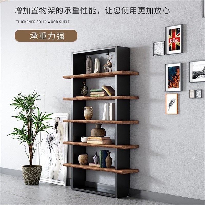loft工业风铁艺实木隔板书架置物架落地客厅办公室展示架陈列架