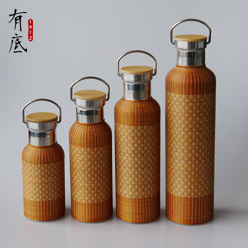 特色瓷胎竹编茶杯竹丝扣瓷保温杯热水壶不锈钢便携旅Y行大容量茶