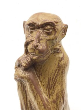 不仁斋薛继业陶瓷雕塑紫陶柴窑葫芦皮色思想猴中式家居雕塑摆件