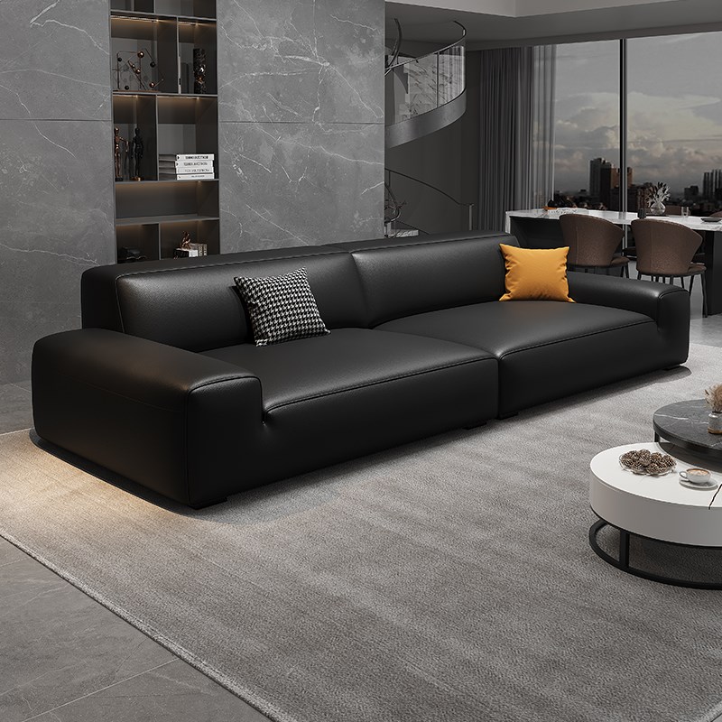 大黑牛头层真皮豆腐块沙发客厅小C户型轻奢现代简约科技布艺直排