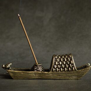 实心纯黄铜办公桌面船帆小摆件香炉摆插香古铜工艺品礼品手把玩件