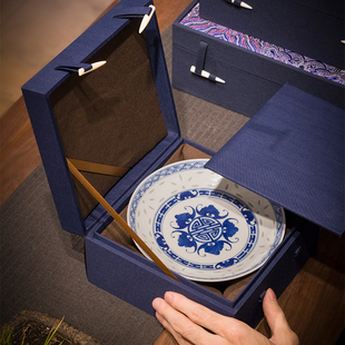 海水纹云锦陶瓷花瓶盘子装 定 饰品工艺品复古精美锦盒礼W品盒包装
