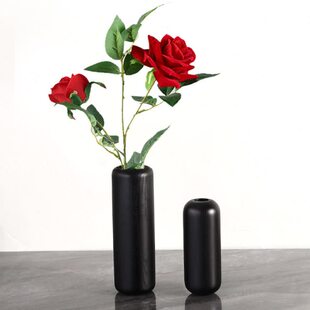 胡桃木花瓶摆件客厅插花三件套客厅电视柜极简约黑色诧寂风花器