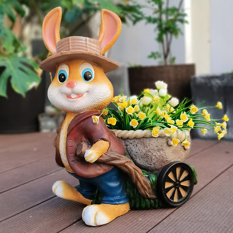 创意花园装饰摆件卡通兔子花盆树脂雕塑庭院幼儿园别W墅小院子布