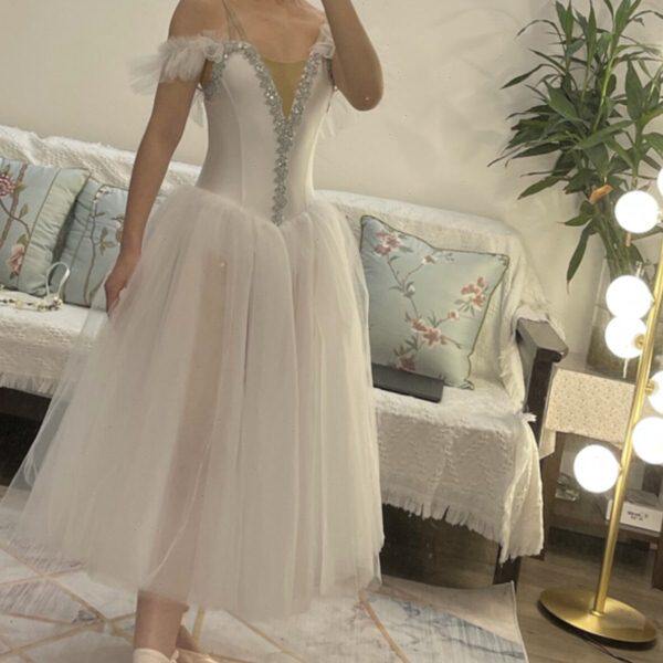 白色芭蕾舞演出服大人专业舞蹈纱裙长裙篷篷裙表演服芭蕾舞裙演出