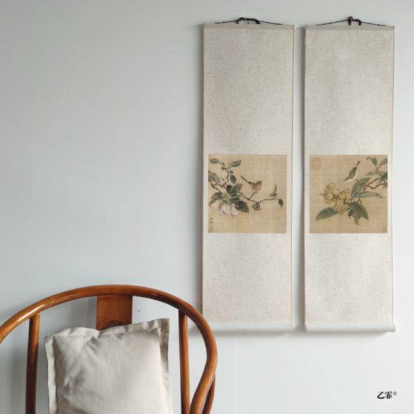 桔子格调 果熟来禽图 枇杷山鸟图国画绢布仿古挂画挂轴卷轴装饰画