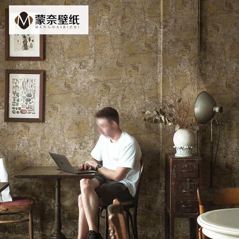 复古工业风纯色素色黄色灰色墙纸客D厅卧室背景墙壁纸非自粘高级