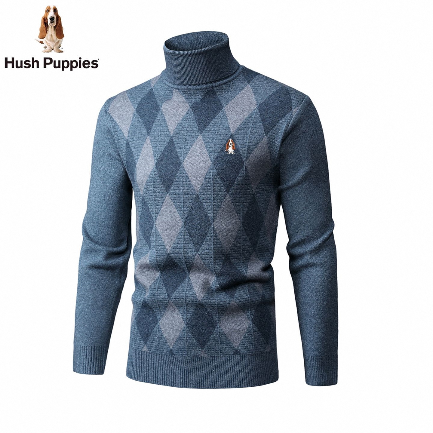 暇步士男士长袖高领菱形格套头