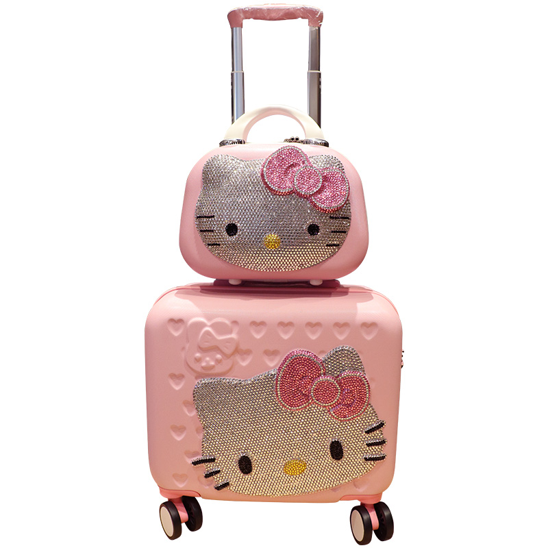创意卡通DIY闪钻行李箱登机箱万向轮旅行箱子母箱两件套16寸