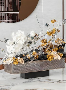 一匚 现代轻奢大理石底座花艺花器 样板房酒店会所客厅软装摆件