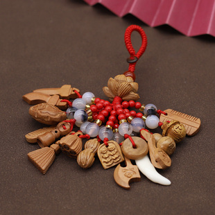 夜路神器桃木红绳挂件保平安辟护随身剑天然转运珠男女钥匙扣