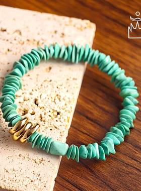 矣太【山痕】天然原矿绿松石手串真品女原创设计老型高端随形手链