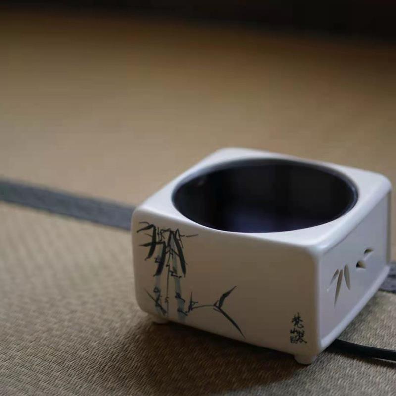 梵山堂 苏打釉青花竹叶山水四方电陶炉诗文圆茶炉煮茶器茶炉茶壶