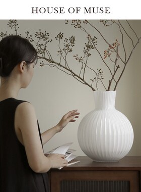 家 东方巴黎Ve手工玻璃花瓶中古白瓷瓶花器客厅摆件