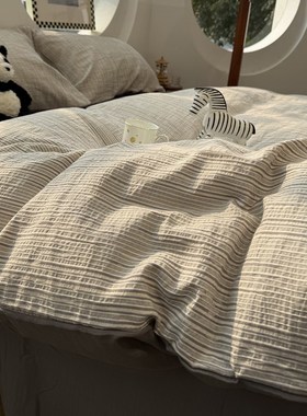 欧式简约灰色色织水洗棉提花床上四件套全棉1L.5m1.8米被套三件套