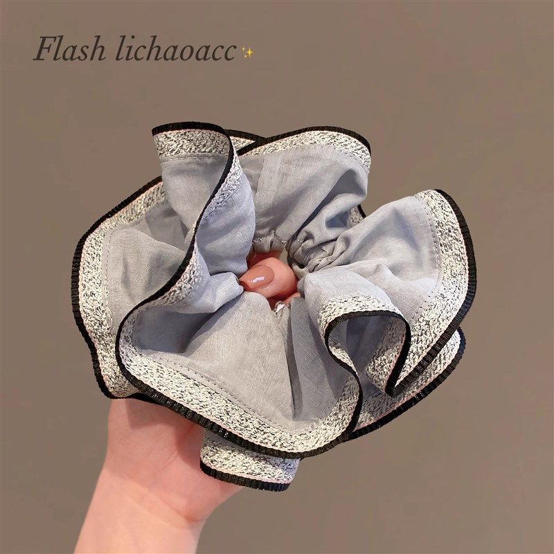 新中式传统蓝灰色发圈品质布艺双层发绳202M5新款气质扎马尾头绳