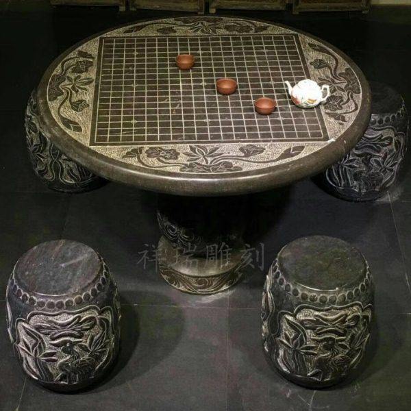 仿古青石桌子圆桌户外庭院花园装饰大理石桌椅石凳子家用石雕摆件