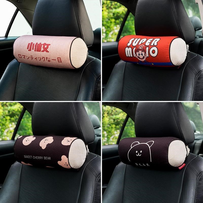 汽车头枕一对护颈l枕头靠枕圆柱座椅驾驶脖子靠垫腰靠可爱车载车