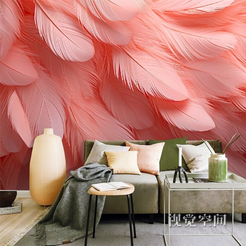 温馨羽毛壁纸客厅饭厅电视背景墙壁G画卧室壁布装饰壁纸欧式墙布
