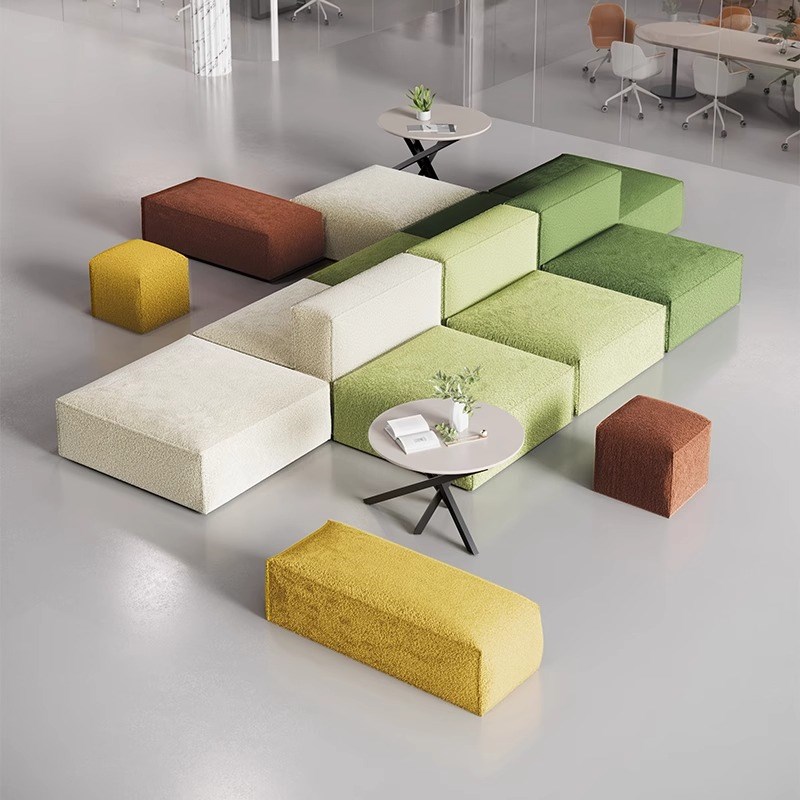 2025新款轻奢高级感q办公室机构休息区接待多巴胺豆腐块布艺沙发