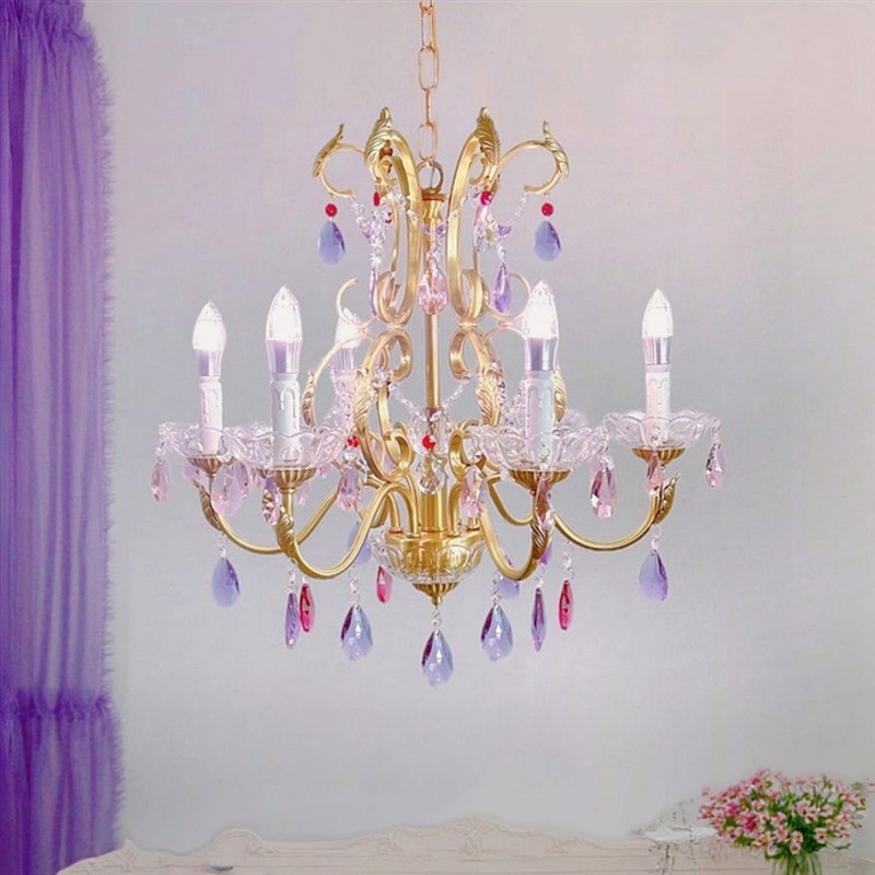 SY欧法式全铜粉紫色水r晶吊灯浪漫奢华复古别墅客厅公主房间卧室