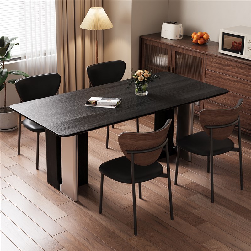 现代简约意式实i木餐桌组合家用小户型饭厅吃饭桌子长方形中式覆